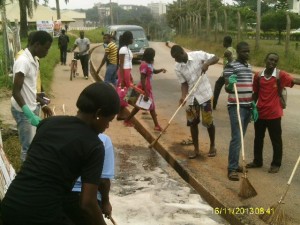 Volunteers working hard